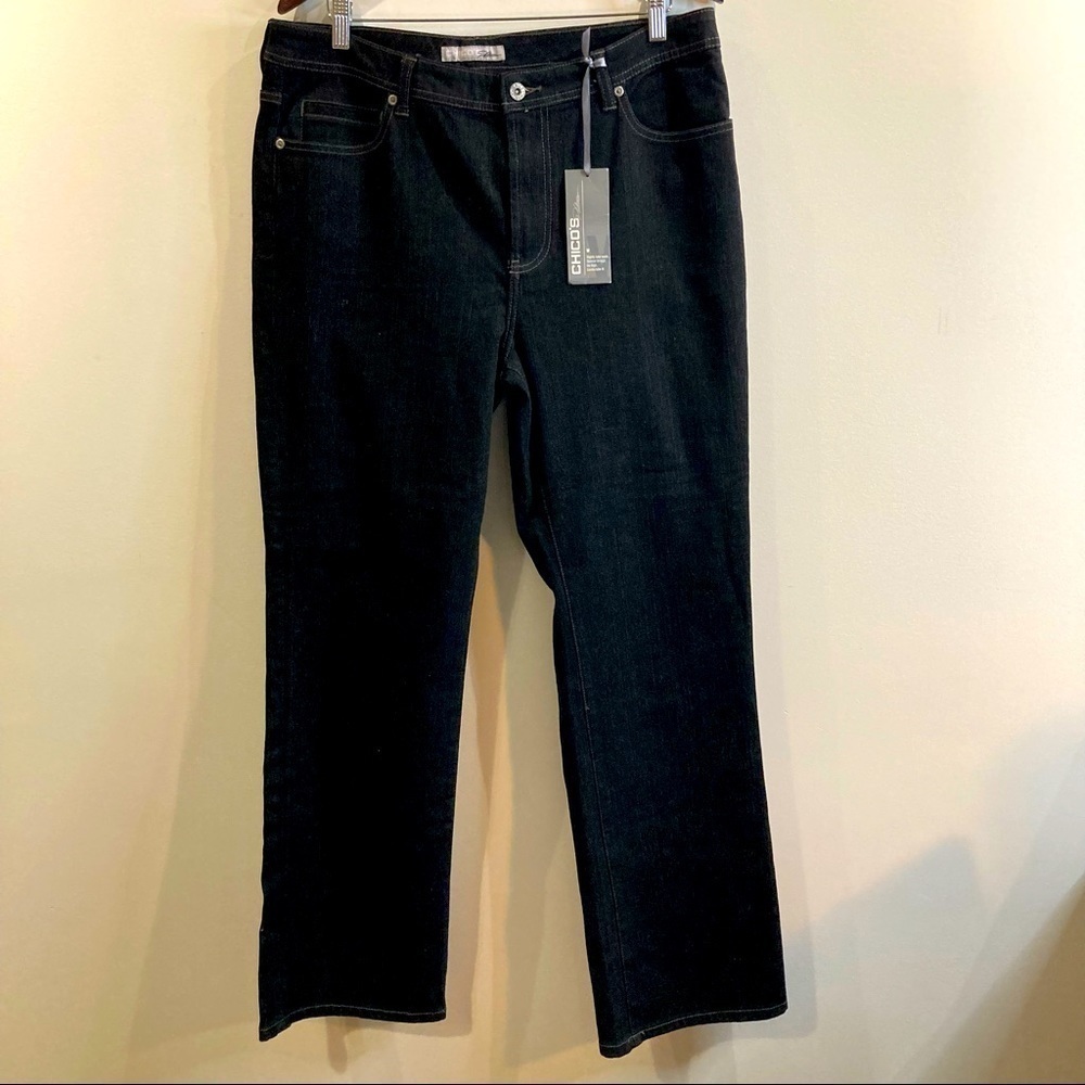CHICO’S Sz 2 Quartz WR Slightly Fuller Waist Very Dark Wash Straight Leg Pants
